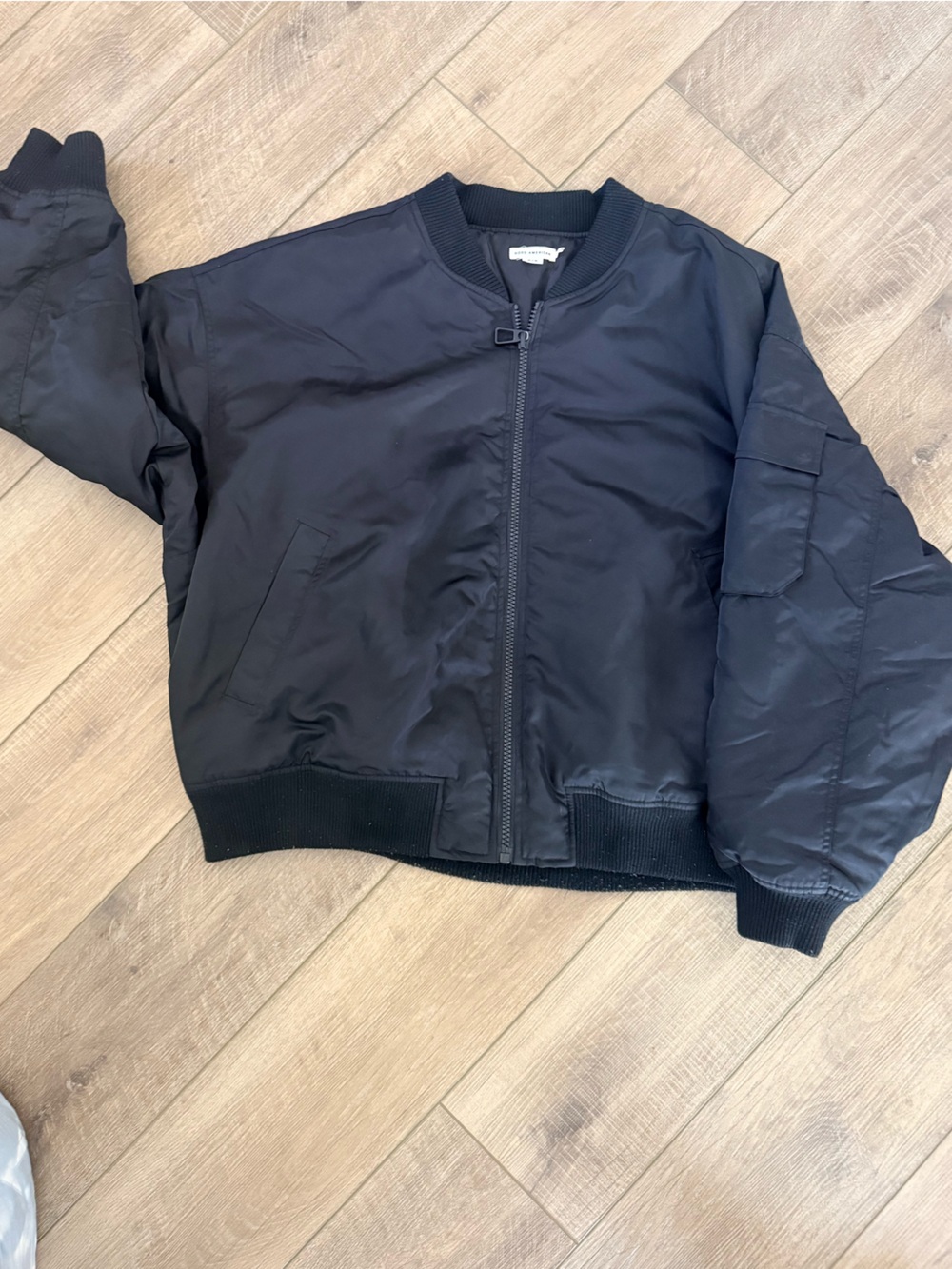Good American Black Nylon Bomber Jacket Size 5/6